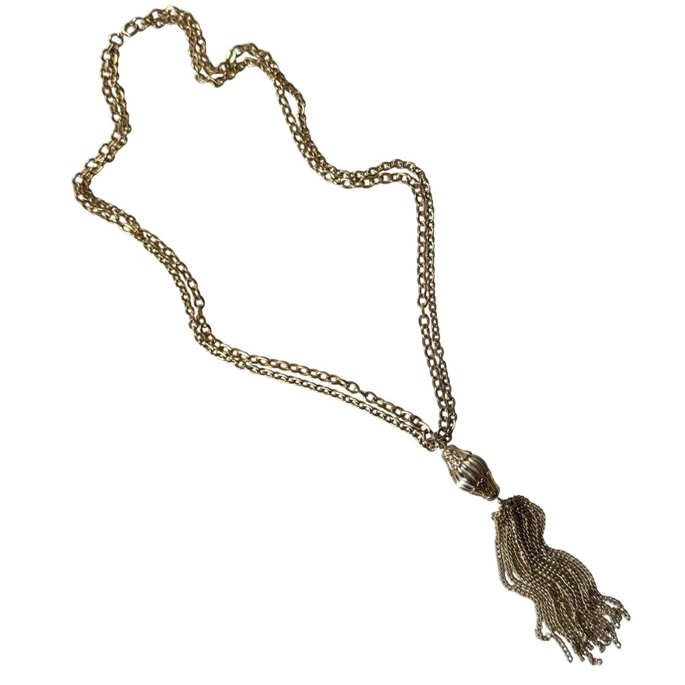 Vintage Gold Tassel Necklace Double Strand Chain Boho Festival Classic Glam